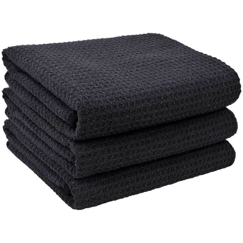 VIVOTE Microfiber Kitchen Dish Towels Waffle Weave Super Soft & Absorbent Tea Towels, Dish Cloths for Kitchen 3 Pack Black 16 x 22 Inch - Image 1
